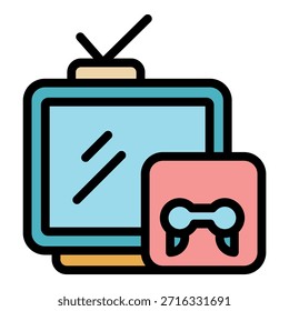 Ícone de jogo de tv interativo. Contornar tv interativa jogos vetor ícone cor plano isolado