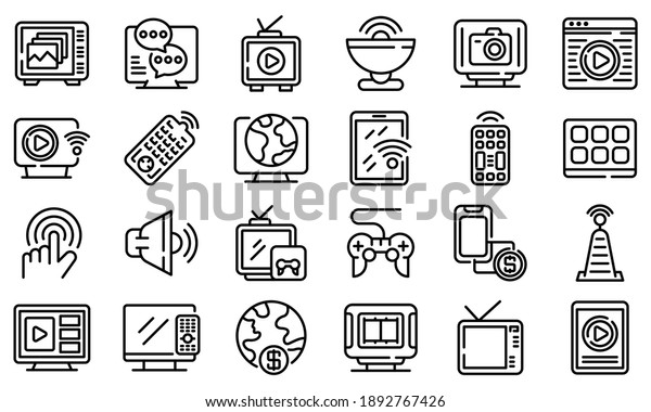 Interactive tv icons\
set. Outline set of interactive tv vector icons for web design\
isolated on white\
background