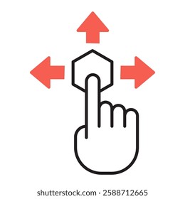 Interactive UI Control Icon. Hand Gesture, Smart Selection, and Digital Interface. Vector Editable Stroke and Colors.