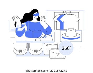 Ilustración vectorial abstracta del concepto de Showrooms virtuales interactivos. La tecnología AR y VR crea experiencias de producto inmersivas para los Clientes.