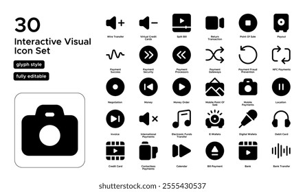 Interactive Visual Glyph Icon Set: Virtual Reality, Augmented Reality, and Immersive Media Icons