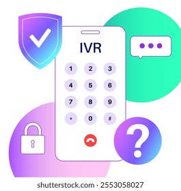 Conceito de Resposta de Voz Interativa. Automatiza as interações com o cliente por meio de prompts de voz, menu de opções e reconhecimento de voz. Aumentar a eficiência e fornecer suporte contínuo. Ilustração de vetor IVR