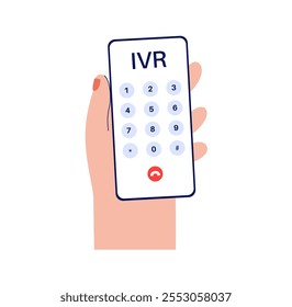 Interactive Voice Response concept. Automates customer interactions through voice prompts, option menu, speech recognition. Enhancing efficiency and providing seamless support. IVR vector illustration