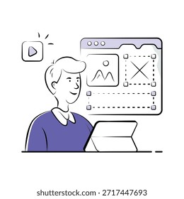 Ilustração de site interativo com IU moderna e conceito de codificação