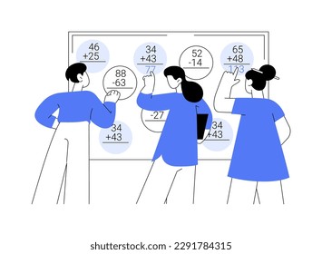 Abstraktes interaktives Whiteboard-Konzept, Vektorgrafik. Gruppe von Kindern, die interaktive Projektoren verwenden, Aktivitäten für intelligente Klassen, Visualisierungen von Daten, Abstrakte Metapher von Studienprogrammen.