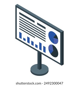 Interactive whiteboard displaying charts and data analysis in isometric view