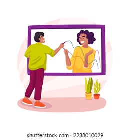 Interactive whiteboard isolated cartoon vector illustration. Student drawing graph in interactive notebook, tutor write with different color, digital whiteboard, online tutoring vector cartoon.