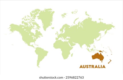Interactive world map with Australia focus-04, Map of Australia, highlighted on the world map, Australia on the world map, Satellite view, Australia location on the globe.