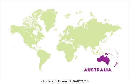 Interactive world map with Australia focus-09, Map of Australia, highlighted on the world map, Australia on the world map, Satellite view, Australia location on the globe.