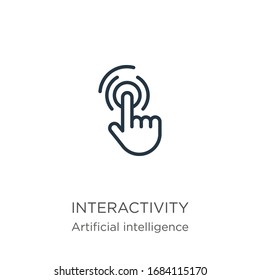 Interactivity Icon. Thin Linear Interactivity Outline Icon Isolated On White Background From Augmented Reality Collection. Line Vector Sign, Symbol For Web And Mobile