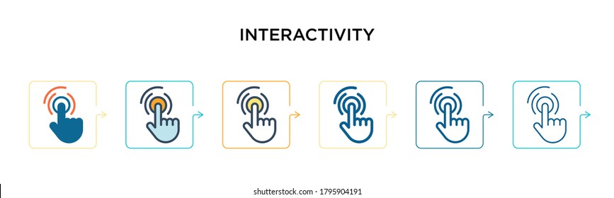 Interactivity vector icon in 6 different modern styles. Black, two colored interactivity icons designed in filled, outline, line and stroke style. Vector illustration can be used for web, mobile, ui