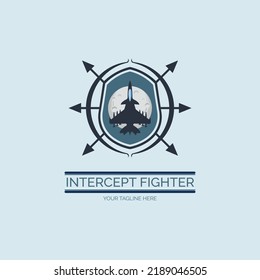 intercept flying jet fighter shield archer moon logo design template for brand or company and other