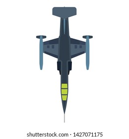 Interceptor Aircraft Military Illustration Aviation Top View Vector Icon. Jet Fighter Navy Plane Attack. Warfare Speed Vehicle