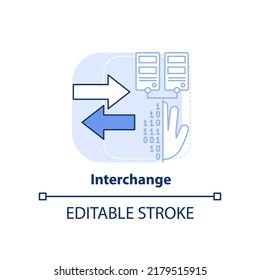 Icono de concepto azul claro de intercambio. Ilustración de línea delgada de idea abstracta de gestión de identidades. Intercambiar información. Dibujo de contorno aislado. Trazo editable. Fuentes Arial, Myriad Pro-Bold utilizadas