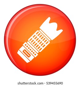 Interchangeable lens for camera icon in red circle isolated on white background vector illustration