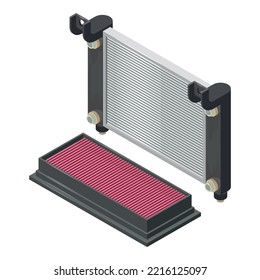 Interchangeable part icon isometric vector. New car air filter and radiator icon. Automotive spare part