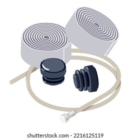 Interchangeable part icon isometric vector. Handlebar tape and brake cable icon. Bike spare part, repair concept