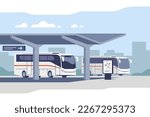 Intercity bus station. Waiting terminal for passenger carriage. Vector illustration for mobile and web graphics.