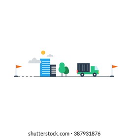 Intercity delivery. Logistics services, truck transportation, move in house illustration