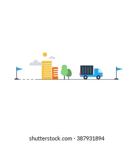 Intercity delivery. Logistics services, truck transportation, move in house illustration