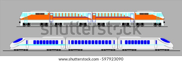 Intercity passenger train vector flat material\
design isolated.