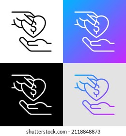 Interclass tolerance thin line icon: one hand donates to other. Symbol of charity for destitute. Modern vector illustration.