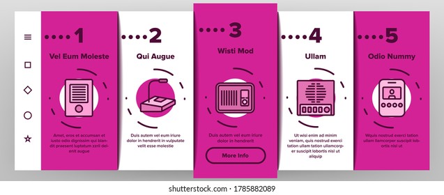 Intercom Communication Onboarding Mobile App Page Screen Vector. Intercom Electronic Protection Device For Communicate, Microphone And Door Bell Illustrations
