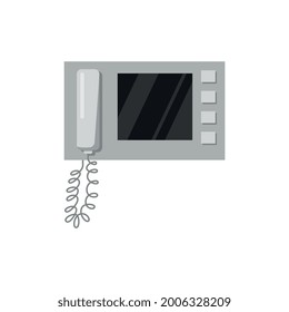 Intercom communication and security surveillance device with phone connection and video display, flat vector illustration isolated on white background.