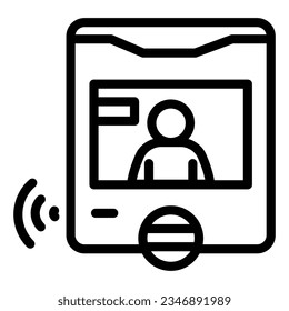 Intercom with guest on screen line icon, smart home symbol, person recognition video vector sign on white background, security webcam with man outline style. Vector graphics.