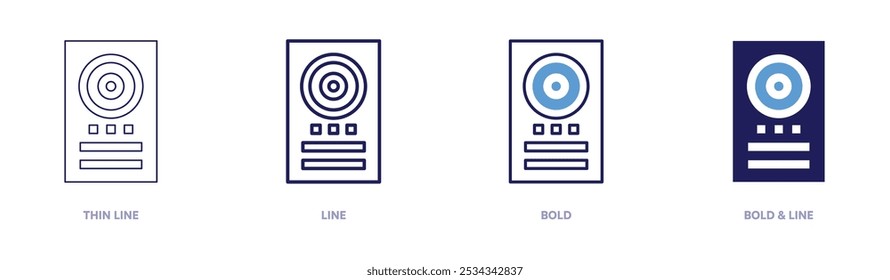 Icono de intercomunicador en 4 estilos diferentes. Línea delgada, línea, negrita y línea negrita. Estilo duotono. Trazo editable.