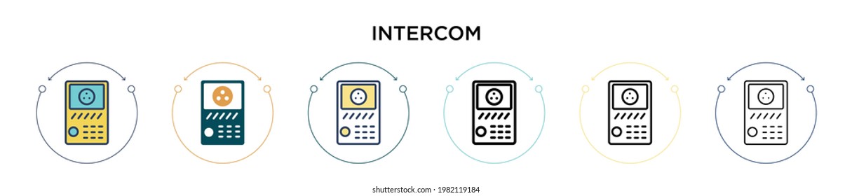Intercom icon in filled, thin line, outline and stroke style. Vector illustration of two colored and black intercom vector icons designs can be used for mobile, ui, web