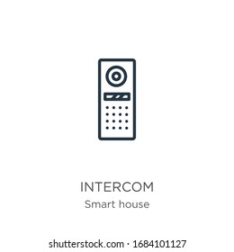 Icono de intercom. Icono de contorno lineal delgado aislado en fondo blanco de la colección de casas inteligentes. Signo vectorial de línea, símbolo para web y móvil