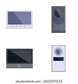 Intercom icons set cartoon vector. Video audio door phone entry system. Entrance security device