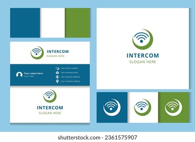 Intercom logo design with editable slogan. Branding book and business card template.