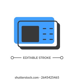 Intercom panel offset shadow line icon. Entry security electronic equipment. Device protecting door of facility. Bold outline symbol with solid blue fill. Modern flat illustration. Editable stroke