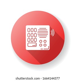 Intercom red flat design long shadow glyph icon. Talkback. Door phone. Voice communication electronic device. Safety system. Security equipment. Entrance protection. Silhouette RGB color illustration