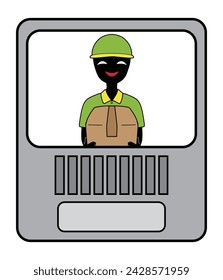 An intercom where a bad guy pretending to be a courier communicates to the monitor.