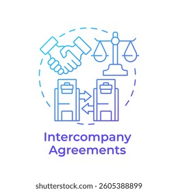 Intercompany agreements blue gradient concept icon. Legal regulatory standards. Intra group transactions process. Round shape line illustration. Abstract idea. Graphic design. Easy to use in booklet