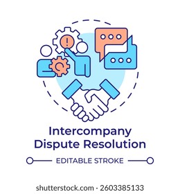 Intercompany dispute resolution multi color concept icon. Conflict management. Intra group accounting practice. Round shape line illustration. Abstract idea. Graphic design. Easy to use in booklet