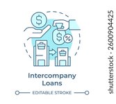 Intercompany loans soft blue concept icon. Financial arrangement in corporate group. Intra group transactions. Round shape line illustration. Abstract idea. Graphic design. Easy to use in booklet