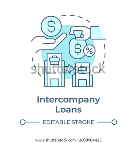 Intercompany loans soft blue concept icon. Financial arrangement in corporate group. Intra group transactions. Round shape line illustration. Abstract idea. Graphic design. Easy to use in booklet