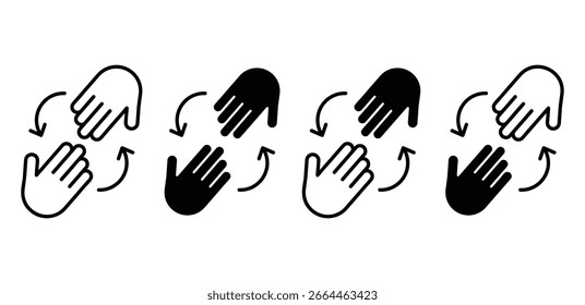 Ícone de mão preto e branco interconectado que representa o trabalho em equipe e os conjuntos de ilustração de design de vetor de colaboração