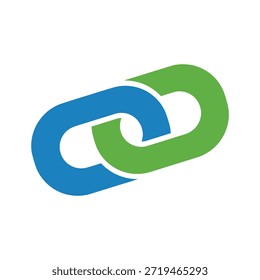 Interconnected blue and green chain links symbolizing unity and partnership