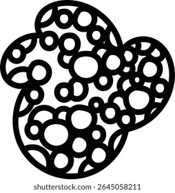 Interconnected circles form a complex abstract shape in a bold outline style. The design features overlapping round elements creating a dynamic visual effect. Cartoon vector illustration.