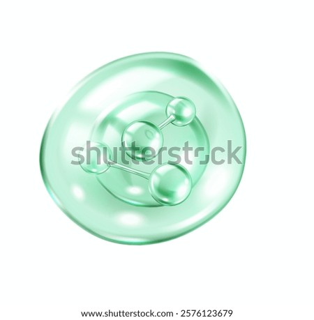 Interconnected collagen spheres floating inside green membrane realistic vector illustration. Cellular beauty and skincare 3d object on white