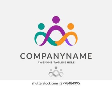 Interconnected colorful vector logo depicting figures in unity. Ideal for corporate branding, community projects, and non-profit organization identity.