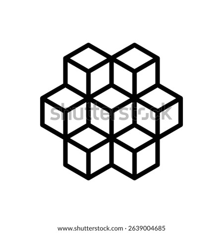 Interconnected cubes. Editable stroke vector icon.
