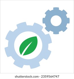 interconnected gear with green leaf icon symbol of cooperation partnership management for eco friendly sustainable environment system