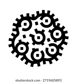 Interconnected gears forming an irregular cluster, symbolizing teamwork, collaboration, technology, connection, and complex processes for business and engineering