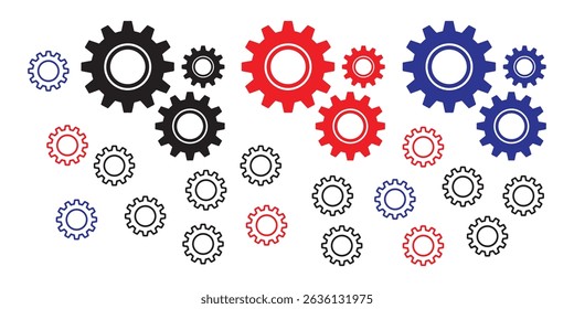 Engrenagens interconectadas em várias cores Ilustram o trabalho em equipe e a eficiência